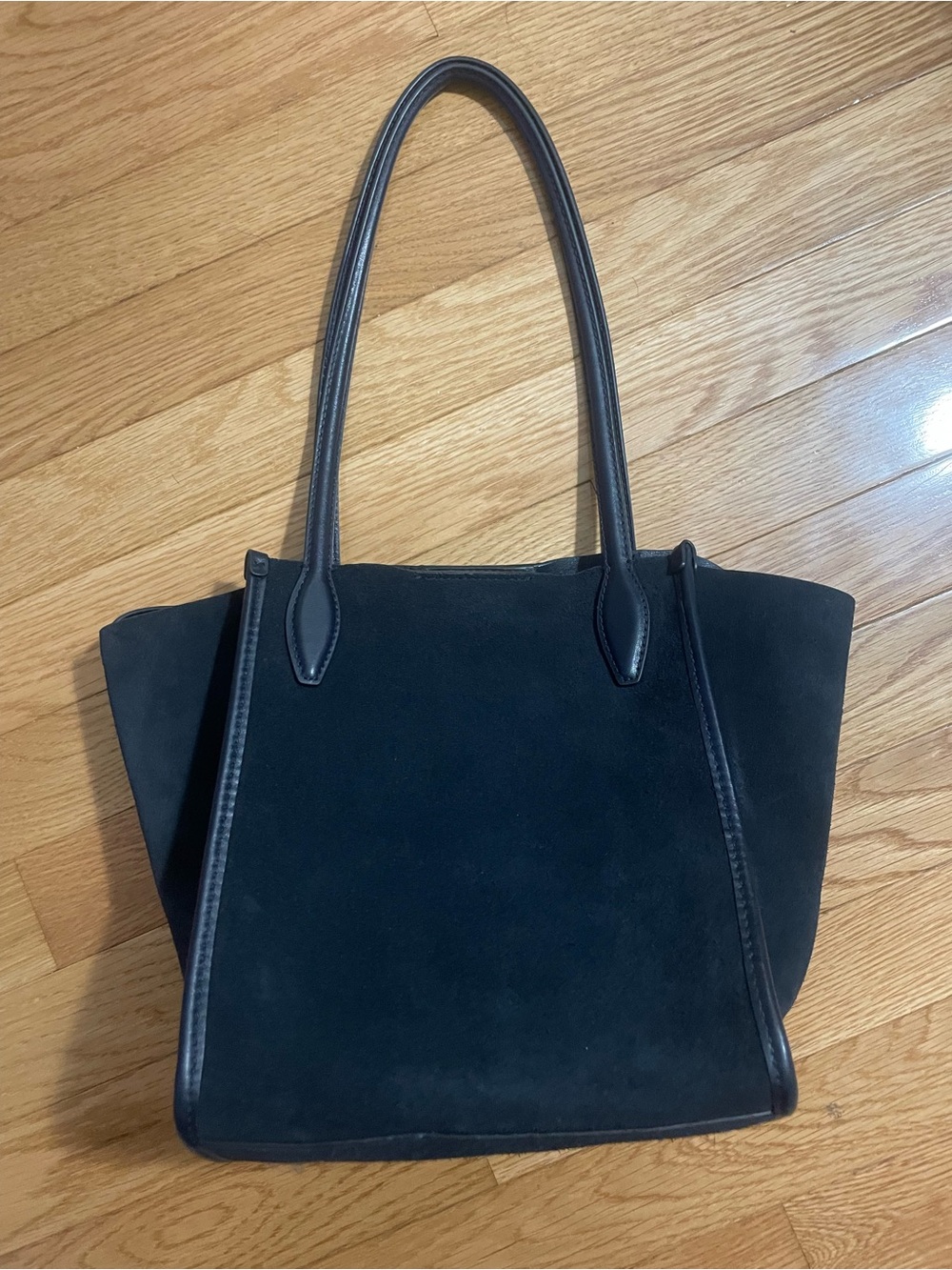 Madewell Navy Suede Small Tote with Leather Trim